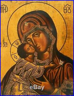 Mid-late 19th C Antique Russian Icon Oil On Wood Panel Mother Of Perpetual Help