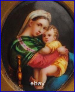 Miniature Porcelain Plaque Madonna And Child Antique Hand Painted