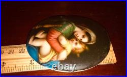 Miniature Portrait Madonna Jesus Hand Paint Porcelain Gold Gilded Frame 1850-80