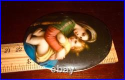 Miniature Portrait Madonna Jesus Hand Paint Porcelain Gold Gilded Frame 1850-80