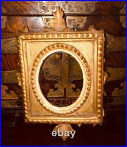 Miniature Portrait Madonna Jesus Hand Paint Porcelain Gold Gilded Frame 1850-80