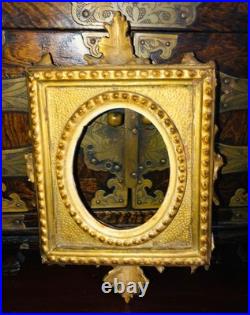 Miniature Portrait Madonna Jesus Hand Paint Porcelain Gold Gilded Frame 1850-80