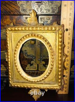 Miniature Portrait Madonna Jesus Hand Paint Porcelain Gold Gilded Frame 1850-80