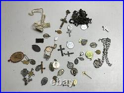 Mixed Lot of Antique Vintage Religious Pendants Medals & Crucifixes Rosary