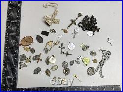 Mixed Lot of Antique Vintage Religious Pendants Medals & Crucifixes Rosary