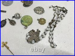 Mixed Lot of Antique Vintage Religious Pendants Medals & Crucifixes Rosary