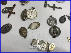 Mixed Lot of Antique Vintage Religious Pendants Medals & Crucifixes Rosary