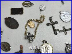 Mixed Lot of Antique Vintage Religious Pendants Medals & Crucifixes Rosary