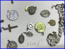 Mixed Lot of Antique Vintage Religious Pendants Medals & Crucifixes Rosary