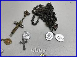 Mixed Lot of Antique Vintage Religious Pendants Medals & Crucifixes Rosary