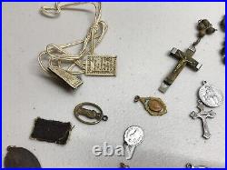 Mixed Lot of Antique Vintage Religious Pendants Medals & Crucifixes Rosary