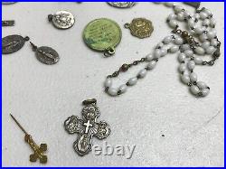 Mixed Lot of Antique Vintage Religious Pendants Medals & Crucifixes Rosary