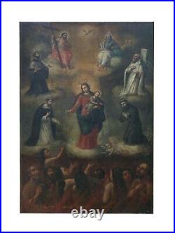 Monumental Antique 17th 18th Century Our Lady of The Rosary and the Souls