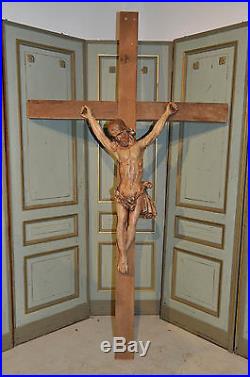 Monumental Religious Crucifix w Christ French Gothic Church Shrine 17th Century