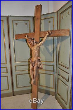 Monumental Religious Crucifix w Christ French Gothic Church Shrine 17th Century