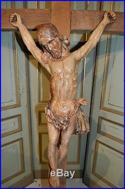 Monumental Religious Crucifix w Christ French Gothic Church Shrine 17th Century
