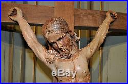 Monumental Religious Crucifix w Christ French Gothic Church Shrine 17th Century