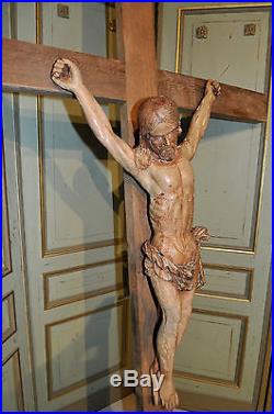 Monumental Religious Crucifix w Christ French Gothic Church Shrine 17th Century