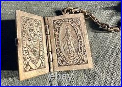 My Companion Antique Silver Opening Religious Book Locket Rosary Medal Gift Idea