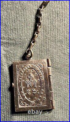 My Companion Antique Silver Opening Religious Book Locket Rosary Medal Gift Idea