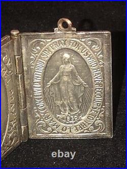 My Companion Antique Silver Opening Religious Book Locket Rosary Medal Gift Idea
