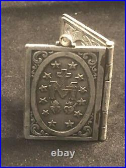 My Companion Antique Silver Opening Religious Book Locket Rosary Medal Gift Idea