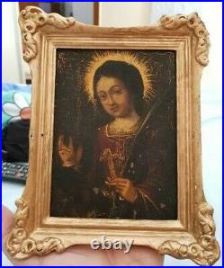 NICE 17th ANTIQUE MINIATURE PAINTING ON COPPER ORIGINAL FRAME