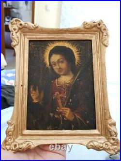 NICE 17th ANTIQUE PAINTING ON COPPER ORIGINAL FRAME