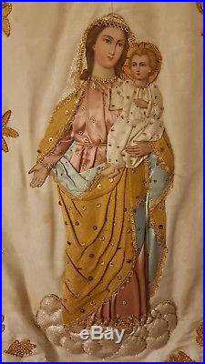 NICE ANTIQUE FRENCH BANNER RELIGIOUS. 19 Th CENTURY. SILK. 142 X 89 CM