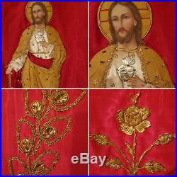 NICE ANTIQUE FRENCH BANNER RELIGIOUS. 19 Th CENTURY. SILK. 142 X 89 CM