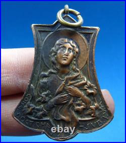 Nice Rare Huge St. Francisco Javier & Doct Chris Antique 19th Religious Medal