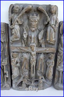 Nottingham Alabaster Religious Triptych English Sculpture Trinity Virgin