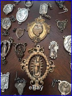 Nun's Antique Estate 109 Pieces, Center Medals, Skull Beads, Religious Medal Vtg