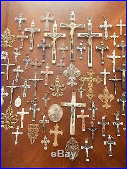 Nun's Antique Estate 66 Pieces Crucifix Skull & Crossbones Religious Medal Vtg