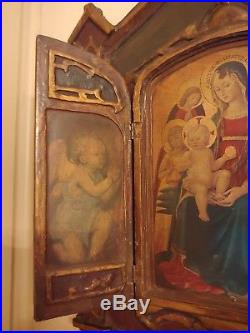 OLD ANTIQUE CATHOLIC RELIGIOUS HAND PAINTED TRIPTYCH ICON bartolomeo caporali