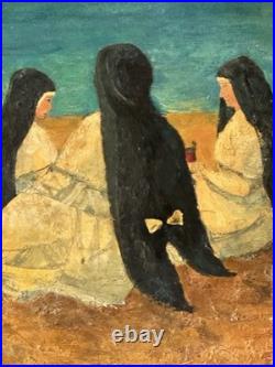 OLD ANTIQUE RELIGIOUS CATHOLIC NUN MODERN BEACH LANDSCAPE OIL PAINTING JESUS 40s