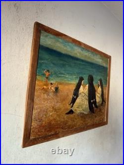 OLD ANTIQUE RELIGIOUS CATHOLIC NUN MODERN BEACH LANDSCAPE OIL PAINTING JESUS 40s