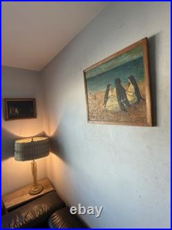 OLD ANTIQUE RELIGIOUS CATHOLIC NUN MODERN BEACH LANDSCAPE OIL PAINTING JESUS 40s