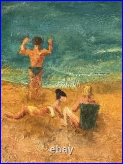 OLD ANTIQUE RELIGIOUS CATHOLIC NUN MODERN BEACH LANDSCAPE OIL PAINTING JESUS 40s