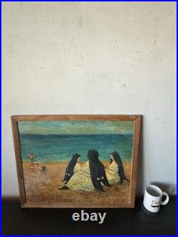 OLD ANTIQUE RELIGIOUS CATHOLIC NUN MODERN BEACH LANDSCAPE OIL PAINTING JESUS 40s