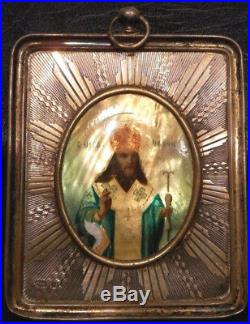 OLD ANTIQUE RUSSIAN Religious ICON PAINTING in 84 SILVER Picture FRAME Artwork