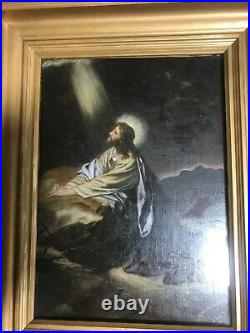 Oil On Board Jesus In The Wilderness Antique Oil Painting in Gilt Frame AW 1915
