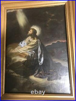 Oil On Board Jesus In The Wilderness Antique Oil Painting in Gilt Frame AW 1915