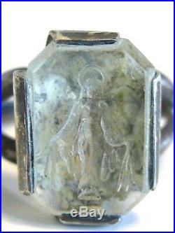 Old Antique Religious Sterling Intaglio Rock Crystal Glass Angel Wax Seal Ring