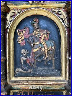 Old Austrian Ex-Museum Religious Church Polychrome Wood Carved Icon Alter Panel