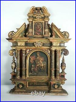 Old Austrian Ex-Museum Religious Church Polychrome Wood Carved Icon Alter Panel