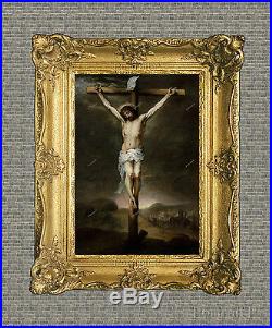 Old Master Art Antique Christ Portrait Jesus on The Cross Oil Painting 24x36
