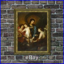Old Master Art Antique Madonna and Child Religious Oil Painting Unframed 30x40