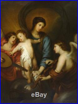 Old Master Art Antique Oil Painting Portrait Virgin Madonna Child Angels 30x40