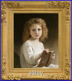 Old Master Art Antique Portrait Girl The Story Book Oil Painting Unframed 24x30